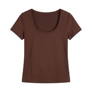 4 Color Spandex Large U-Neck Minimalist Fitting T-Shirt