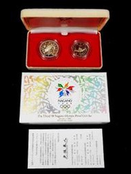 冬季奧運第3回1998年《 五千円銀貨+500円紀念幣 》銀幣精制盒裝套幣