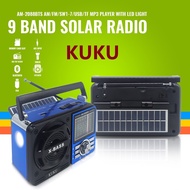 KUKU AM-2088BTSSolar Radio am fm SW 9 Band Bluetooth Radio with Emergency Light Rechargeable Radio