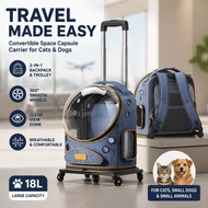 Pet Carrier Backpack with Wheels Large Capacity 18L Transparent Space Capsule Breathable Heavy Duty 
