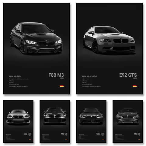 Famous Cars G80 M3 M4 Canvas Wall Art Print Poster E39 M5 M2 Decoration Mural Modern Home Decor Birt