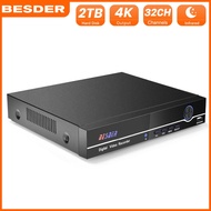 BESDER H.265 25CH 5MP กล้องวงจรปิดเครือข่าย NVR เครื่องบันทึกวีดีโอสำหรับกล้อง IP Onvif 2.0 XMEYE P2P Cloud 24/7บันทึกสูงสุด4K
