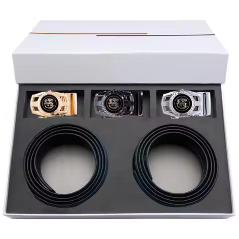 Brand Men's 2 Belts +3 pc Automatic Buckles Luxury Gift Box Set for Male Friends Dad Father Brothers