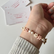 y2k 氣質櫻花粉花花串珠手鍊 串珠飾品 手作飾品