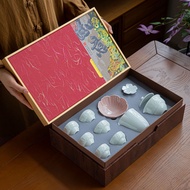 Kung Fu Tea Set Gift Set with Jade Porcelain Household Three-Talent Gaiwan Ceramic Tea Cup with Prin