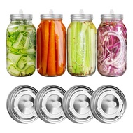 Stainless Steel Fermentation Lids Kit- 4 Lids for Wide Mouth Jars with Date Tracking Feature