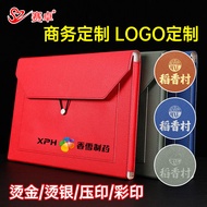 A4 Zipper Leather File Folder Retro Custom UV Gold Stamping Waterproof Tebal Beg Fail Perdagangan Ko