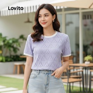 (Fashion_2) Lovito Casual Plain Colorblock Plicated T-Shirt for Women L131ED027