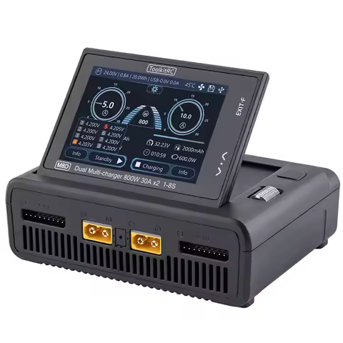 ToolkitRC M8D Smart Charger 2CH Touch Screen Dual Channel DC800W*2 30A 1-8S Lithium Battery Fast Cha