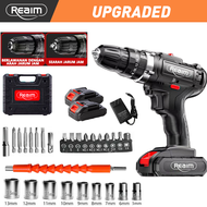 REAIM Mesin bor Impact Cordless Drill bor cas 2 baterai promo bor tangan tanpa kabel