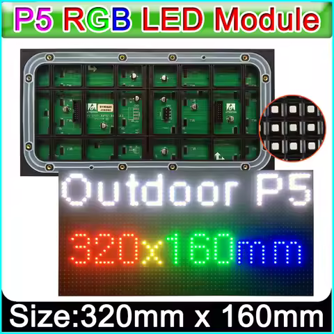 Outdoor P5 Full Color LED Display Module,SMD1921 RGB 3 in 1 P5 LED Panel 64*32 Pixel,1/8 scan 320mm 