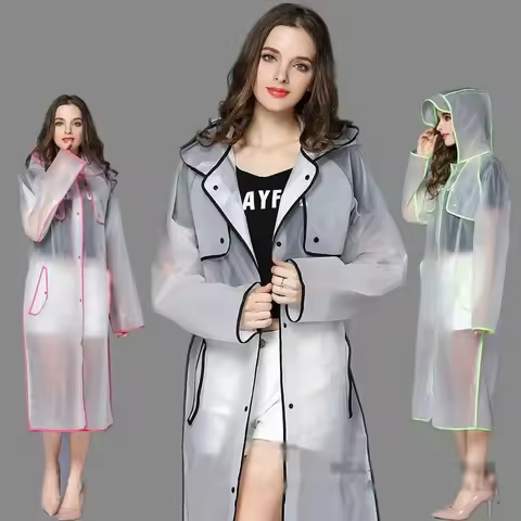 New Fashion Woman Poncho With Hat Ladies Waterproof Long Translucent Raincoat Adults Rain Coat imper