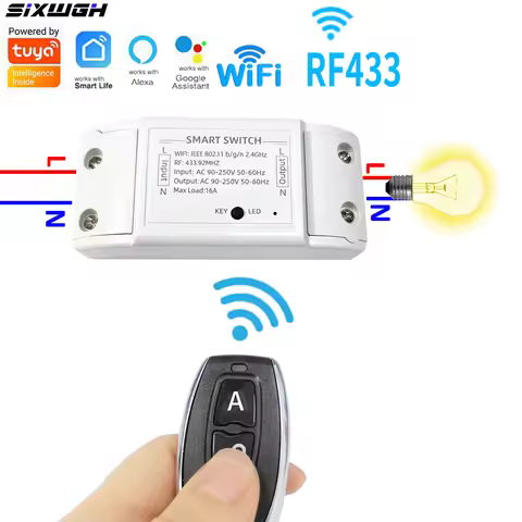 16A WiFi Tuya Smart Switch Wireless Remote Control Switch Timer Switch Compatible Smart Life App Ale