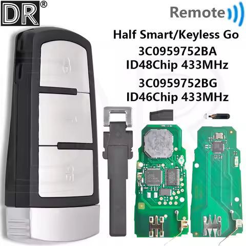 Great 433MHz 3C0959752BA ID48 Half Smart/ ID46 Keyless Go 3C0959752BG Car Remote Key For VW Volkswge