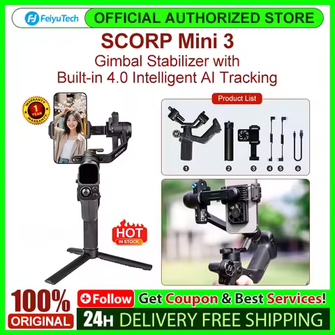 ★FeiyuTech SCORP Mini 3 Gimbal Stabilizer with Built-in 4.0 Intelligent AI Tracking for Mirrorless A