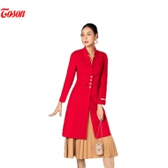 [FREESHIP 0Đ] Áo dạ lông cừu đỏ dáng dài cổ leo Toson 99990D52