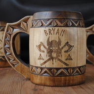 Personalized wooden beer mug Man birthday gift anniversary gift beer glass