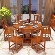 Carved Chinese Style Solid Wood Antique Round Combined Hotel Household Dining Table with Turntable S
