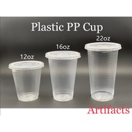 12oz / 16oz / 22oz PP Cup with "Flat Lid" [ 100sets ] Disposable Plastic Cup - 12 / 16 /22oz