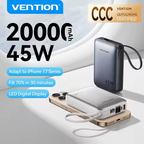 Vention CCC Powerbank 20000mAh PD 45W 3C PowerBank Portable Type C PD Fast Charging Power Bank for X