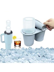 杯子用冰塊盤，2件式中空矽膠圓柱冰模連蓋杯，20/30/40安士杯子的附件，適合冷飲，威士忌，飲料，咖啡