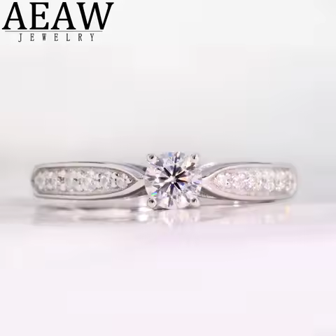 AEAW 14K White Gold 4mm 0.3ct Round Cut CVD HPHT Lab Grown Diamond Engagement Diamond Ring Anniversa