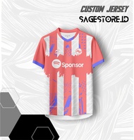 Jersey Sepak Bola Futsal Custom Print Hitam Pekat/Orange dengan Desain Stripe - Bahan Breathable - P