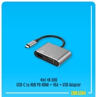 4in1 USB Type-C to HUB PD HDMI + VGA + USB 4K UHD Adapter Converter