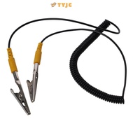 TYJC Coiled Cord, 2mm Black Anti-Static ESD Grounding Cable, Male-to-Female PU,Metal 180cm / 71" wit
