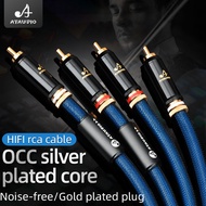 a Pair Hifi rca Audio cable occ Silver Plated Rca interconnect Cable with self locking Gold Plated RCA Plug