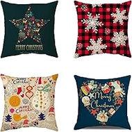 Cushion Cover, 65x65cm Set of 4, Christmas Red and Black Geometric Soft Velvet Throw Pillow Cases 26x26in, Square Sofa Cushion Cover with Invisible Zipper for Couch Bed Car Bedroom Home Decor