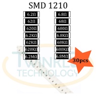 Resistor SMD 1210 6.2ohm,6.8ohm,620ohm,680ohm,6.2Kohm,6.8Kohm,62Kohm,68Kohm,620Kohm,680Kohm 5% 30 pc