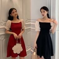 Women Off Shoulder Mesh Puff Sleeve Dress Sexy Slim Waist Short Sleeve Causal Dress gowns