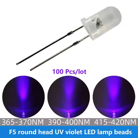 100Pcs/lot UV LED Light Emitting Diode F5 Round Ultraviolet LED 365/395/415nm Can be used for mosqui