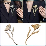 [fixory] Large Metal Leaf Flower Brooch, Corsage Pin for Women Men, Statement Brooch for Ceremony