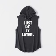 運動背心無袖just do it later創意惡搞懶人 拖延背心T恤無袖短袖青少年衣服連