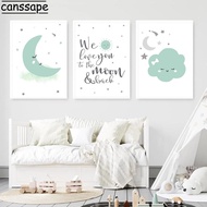 ✒ Star Sun Art Prints Green Cloud Moon Canvas Painting Elephant Art Poster Nursery Posters Nordic Wall Pictures Baby Room Decor
