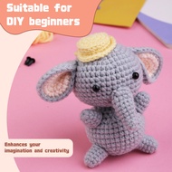 [LIX1] Beginners Crochet Kit Animal Elephant Starter with Easy Peasy Yarn, Polyester Fiber Filler, H