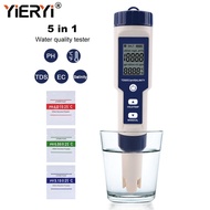Yieryiใหม่5-In-1ตัวทดสอบคุณภาพPH/EC (การนำไฟฟ้า) /TDS (Ppm)/ความเค็ม (Ppt)/เครื่องวัดอุณหภูมิพืชสวนก
