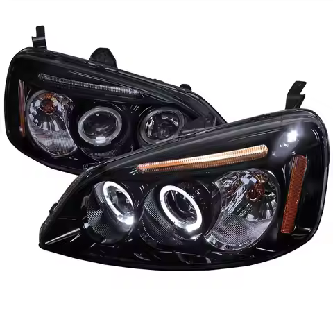 LED Halo Glossy Black Housing Smoke Lens Projector Headlights Compatible with 2001-2003 Honda Civic