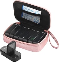 Pill Box 7 Day Pill Box Morning Evening Portable PU Leather Pill Bag with Zip Medicine Box Weekly Bo