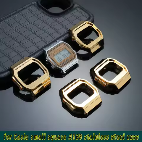 small square A168 stainless steel case For Casio a168 Small Gold Watch Stainless Steel Case Men's wa
