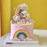 9pcs set Cute Unicorn Princess Cake Topper Set - 3rd Birthday Rainbow & Cloudy Sky Decorations