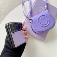 กระเป๋าโทรศัพท์สำหรับ N2ออปโป้ไฟนด์ Galaxy Z Flip 3 Galaxy Z Flip 4หน้าจอ Happy Face Folding กระเป๋าโทรศัพท์สากลพร้อมเคสโทรศัพท์กระเป๋าขนาดเล็กหนังสุดหรูสำหรับผู้หญิง