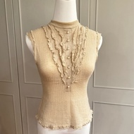 近新正品LV路易威登珍珠釦米駝色70克什米爾羊絨+30絲短版上衣