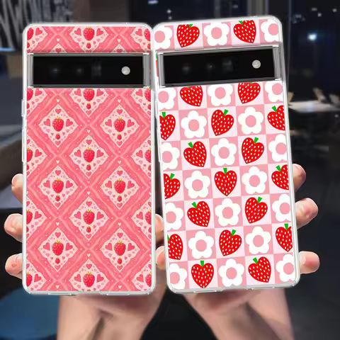 Cute Strawberry & Ditsy Floral Pink Phone Case for Google Pixel 9 8 7 6 5 4 4XL Soft TPU 7A 6A 5A 4A