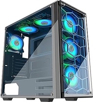 MUSETEX Phantom Black ATX Mid-Tower Case, 6 RGB Fans USB3.0 2 Tempered Glass Panels, Gaming PC Case