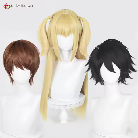 Anime Misa Amane L.Lawliet Yagami Light Cosplay Wig Black Brown Gold Heat Resistant Synthetic Hair M