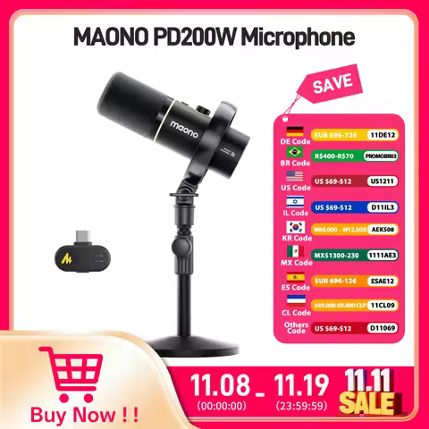MAONO PD200W Hybrid Wireless Podcast Mic for PC/Phone/Camera,XLR/USB Dynamic Microphone for Streamin