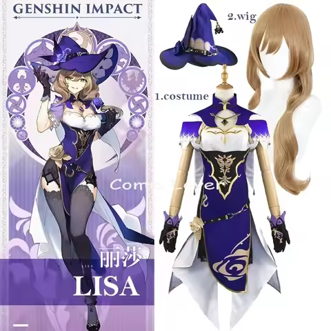 c;4,h'6\e/7;Jogerli Genshin Impact Witch of Purple Rose Lisa Cosplay Clothing Character Outfit Rolep